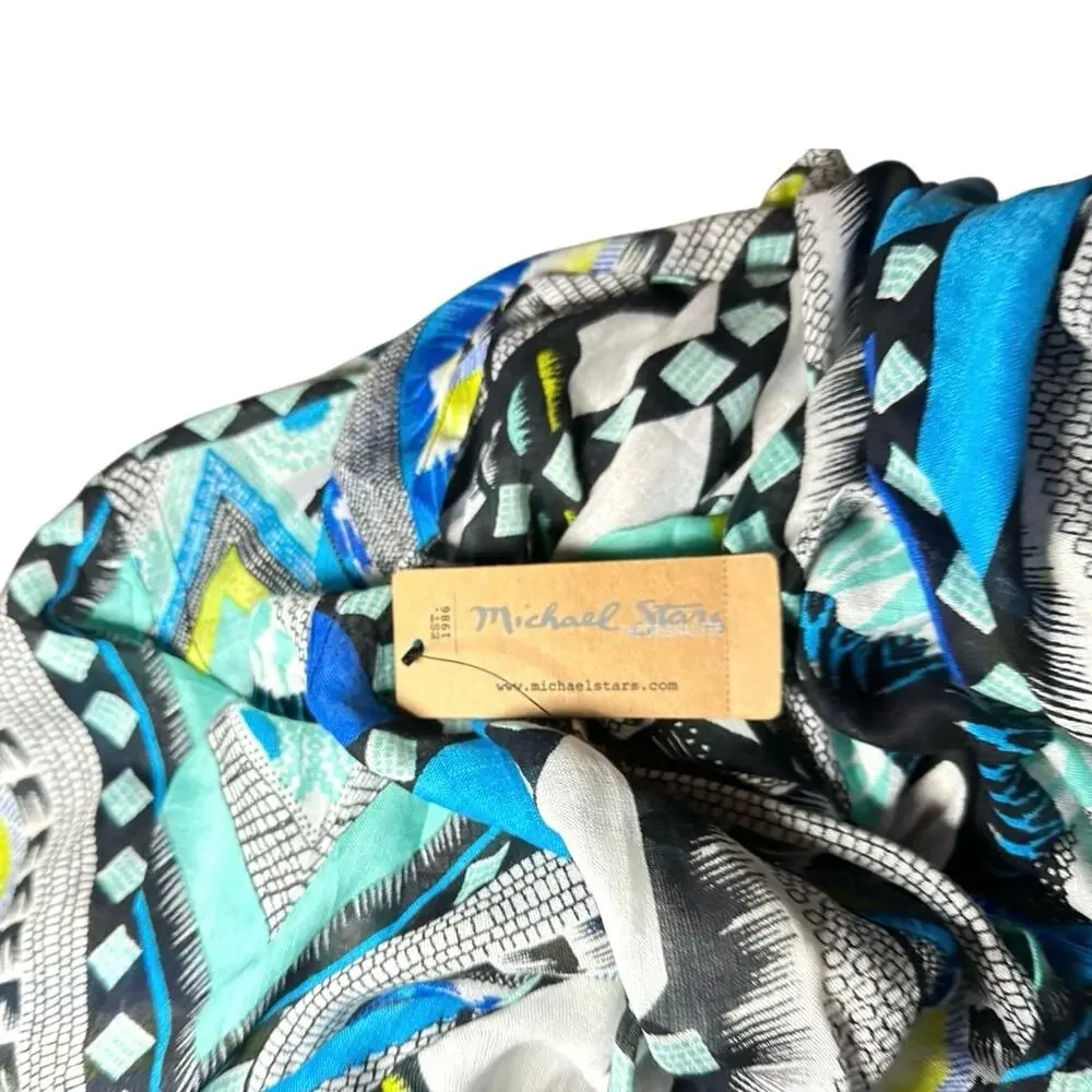 Michael Stars Eternity Infinity Drawn on Angle Scarf Geometric Blue NWT Boho